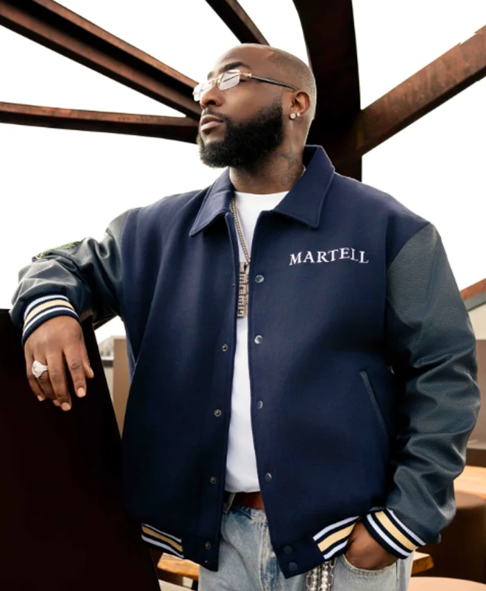 Buy Davido Navy Blue Martell Varsity Jacket For Men and Women