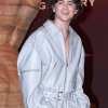 Buy Dune Part Two Press Conference Timothee Chalamet Oversized Light Blue Leather Jacket Front