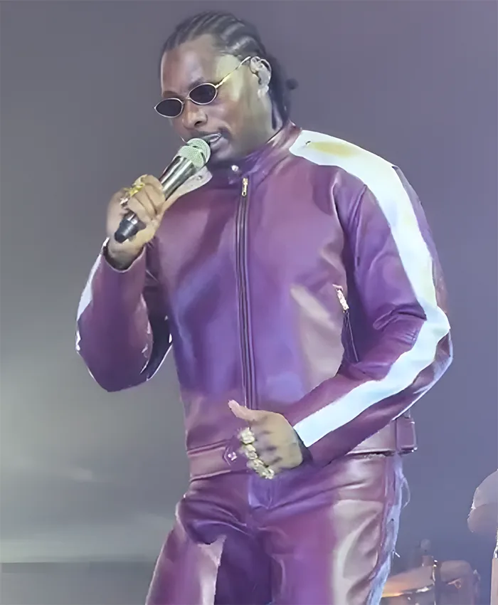 Buy God We Trust Tour 2026 Asake Purple Leather Biker Jacket On Sale