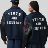 Buy Howard University x Jordan Lady London Blue and Black Varsity Jacket Back