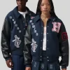 Buy Howard University x Jordan Lady London Blue and Black Varsity Jacket Front