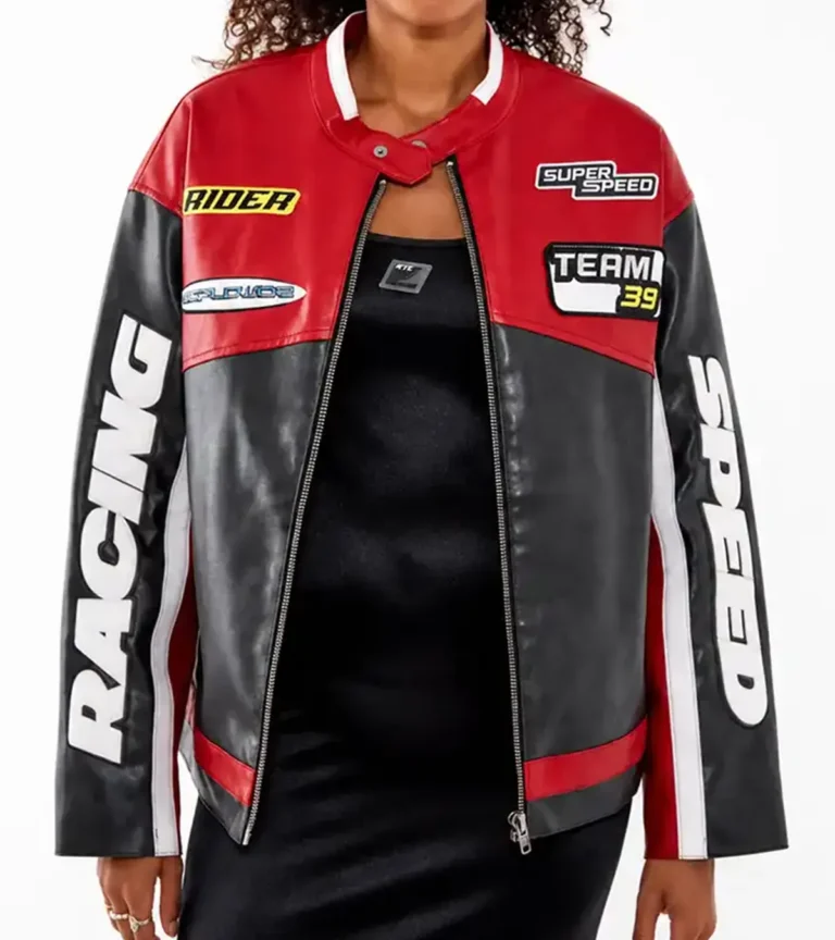 Buy Jessica Jarrel Lot Patrol Private Screening Black and Red Leather Jacket