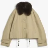 Buy Jisoo Tommy Hilfiger Beige Cotton Jacket With Fur Collar On Sale