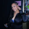 Buy Jorja Smith Black Satin Long Sleeves Button-Down Shirt Front View
