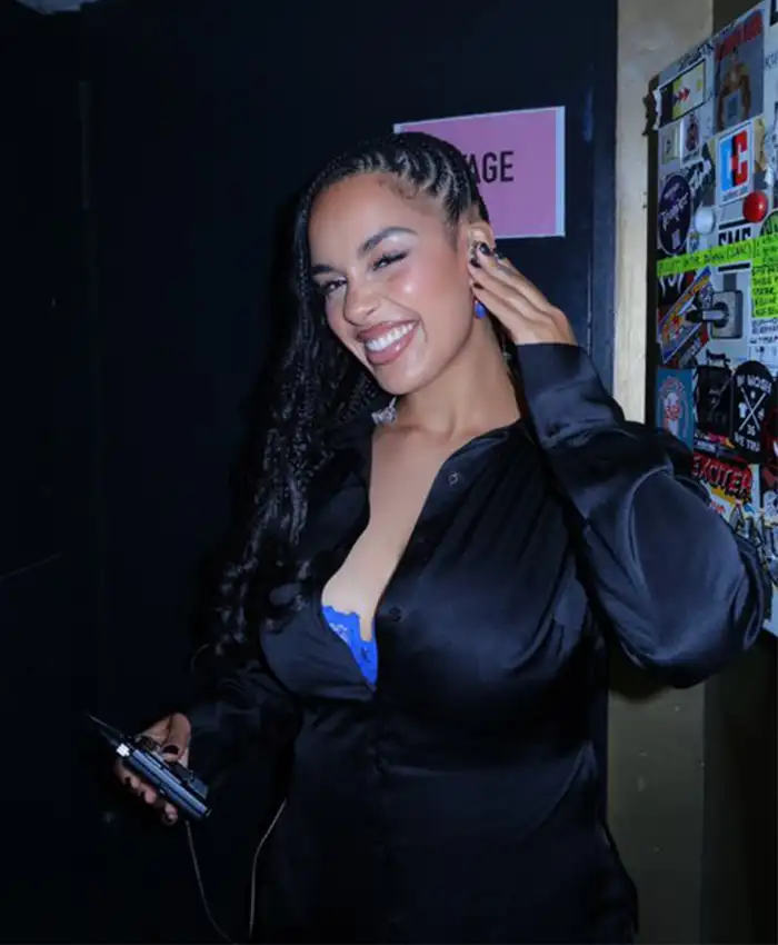 Buy Jorja Smith Black Satin Long Sleeves Button-Down Shirt Front View