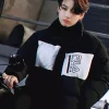 Buy Jungkook BTS Black and White FILA Puffer Jacket Front View