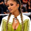 Buy Kelani Jordan WWE Next 2026 Cropped Moto Leather Jacket Front