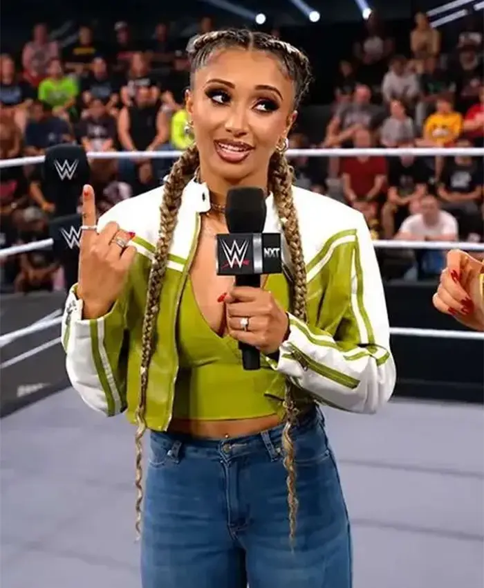 Buy Kelani Jordan WWE Next 2026 Cropped Moto Leather Jacket