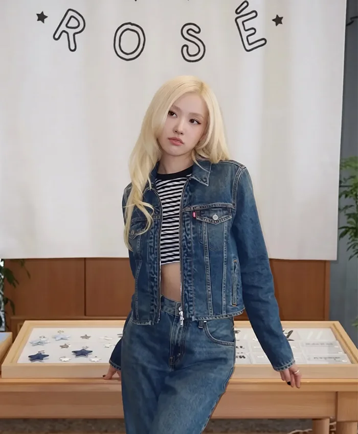 Buy Levi’s x Rosé Blue Denim Zip-up Trucker Jacket For Women