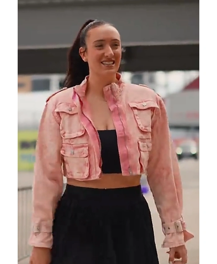 Buy Marina Mabrey Pink Fashion Nova Cropped Cargo Jacket Front View