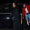 Buy Rihanna César restaurant Paris 2026 Black Cotton Trench Coat Side View