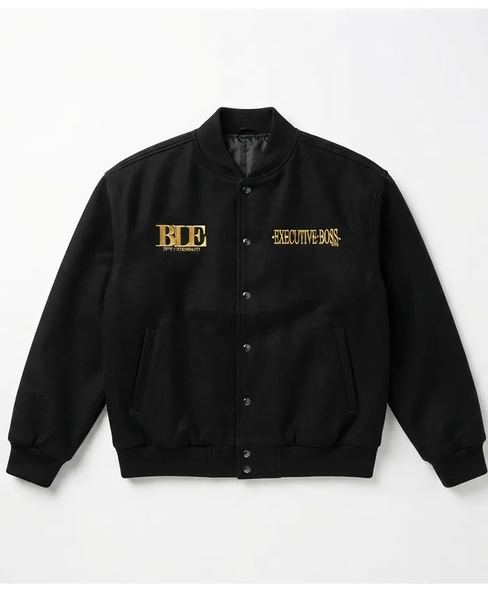 Buy Snoop Dogg BLE MEN OF BOSS Black Wool Varsity Jacket On Sale
