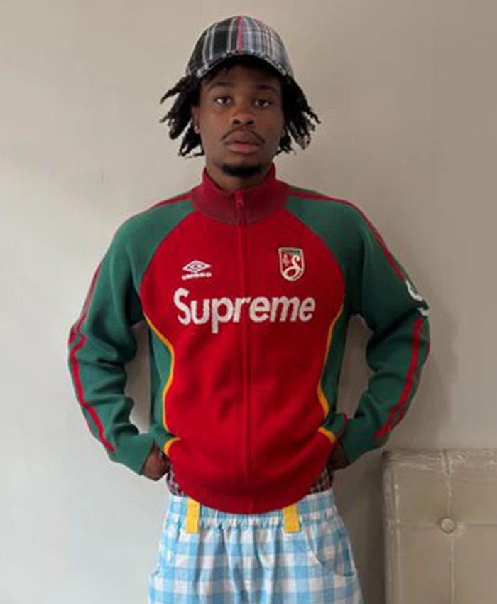 Buy Supreme x Umbro Red and Green Zip-up Track Jacket Front