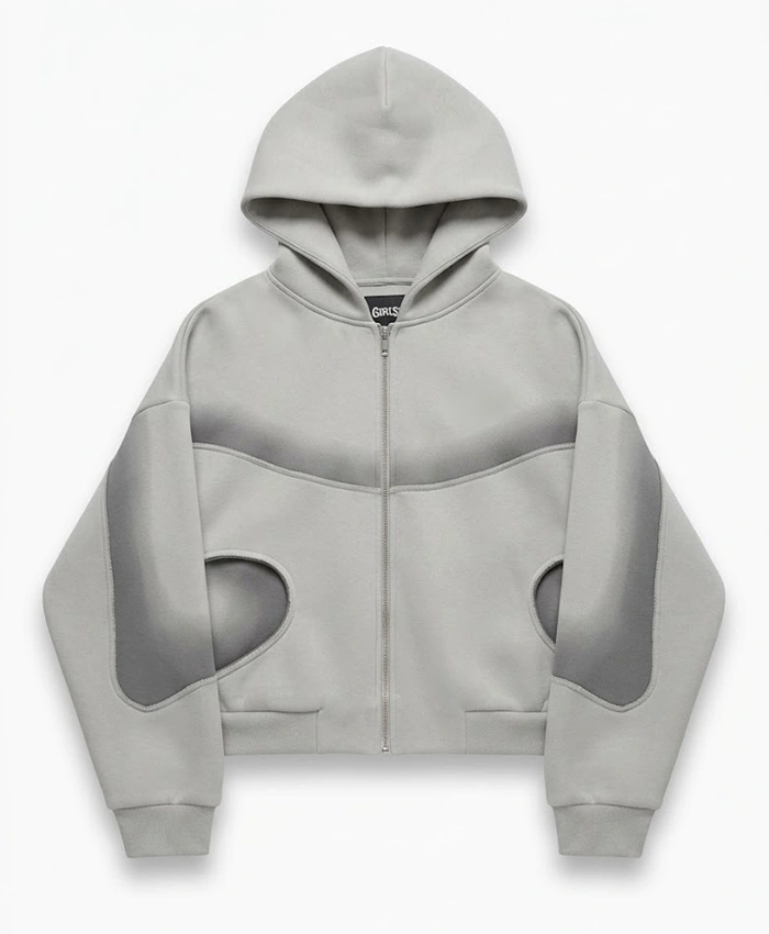 Buy Taliri x Aura Heart-Shaped Grey Zip-up Hodded Jacket Front