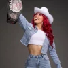 Buy WWE NXT Champion 2026 La Catalina Blue Cropped Denim Jacket Front