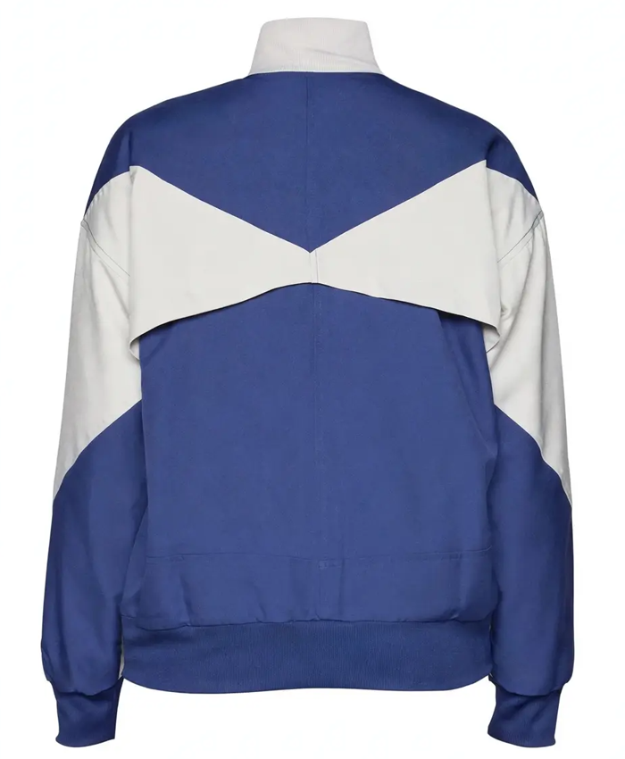 Canadian Actress Taylor Russell Tottenham Blue Track Jacket Back View