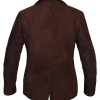 Womens Brown Suede Leather Blazer - Image 4