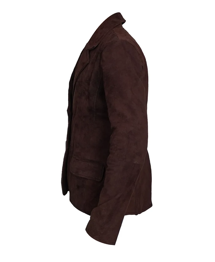 Casual Brown Suede Leather Blazer for Womens at Discounted Price Side View