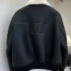 Chanel FW27 Shearling Collar Black Lambskin Leather Jacket On Sale