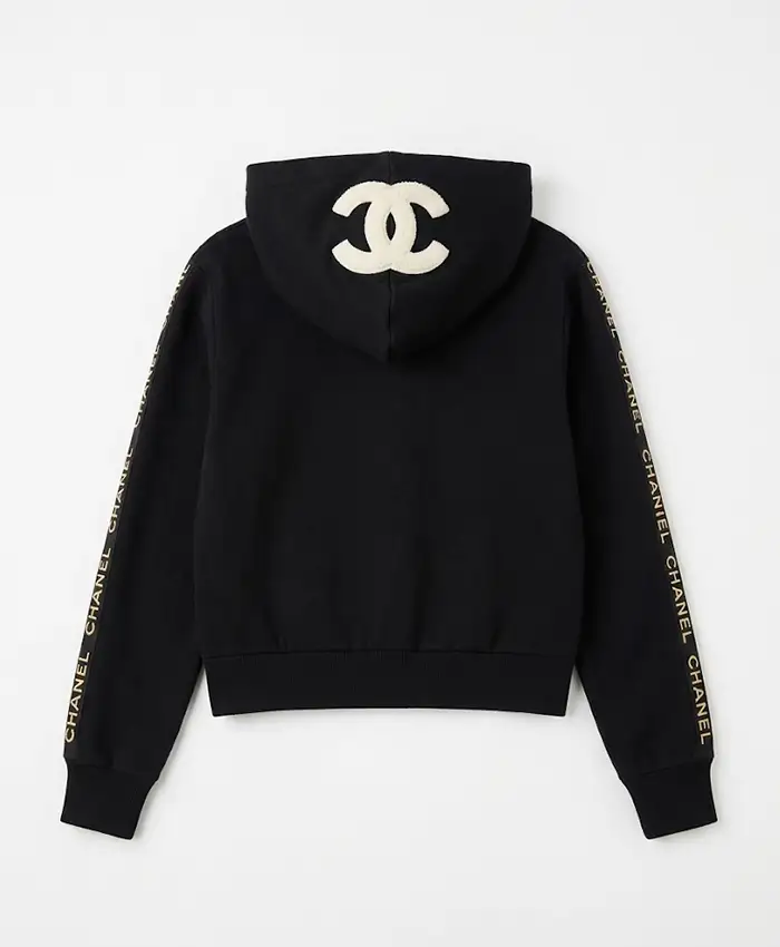 Chanel Knit Black Zip-Up Hooded Jacket For Men and Women