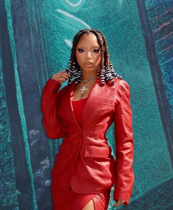 Chloe Bailey Y2K Style Red Leather Blazer