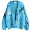 Chouyatou Cable Knit Embroidery Cardigan Blue