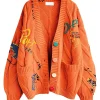 Chouyatou Cable Knit Embroidery Cardigan Orange
