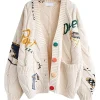 Chouyatou Cable Knit Embroidery Cardigan White