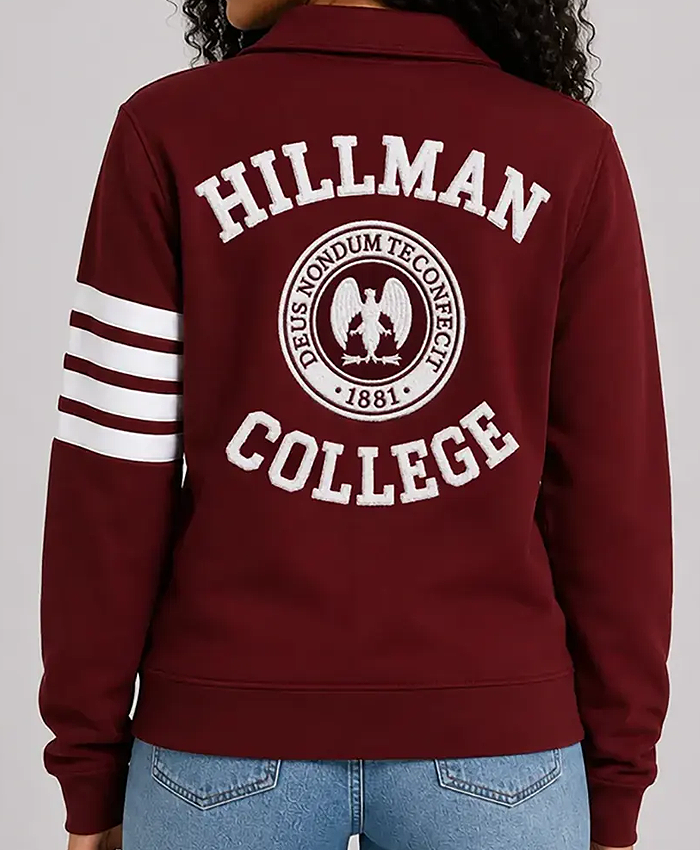Deborah Wayne TV Series A Different World 2026 Maleah Joi Moon Maroon Hillman College Zip Up Jacket Back