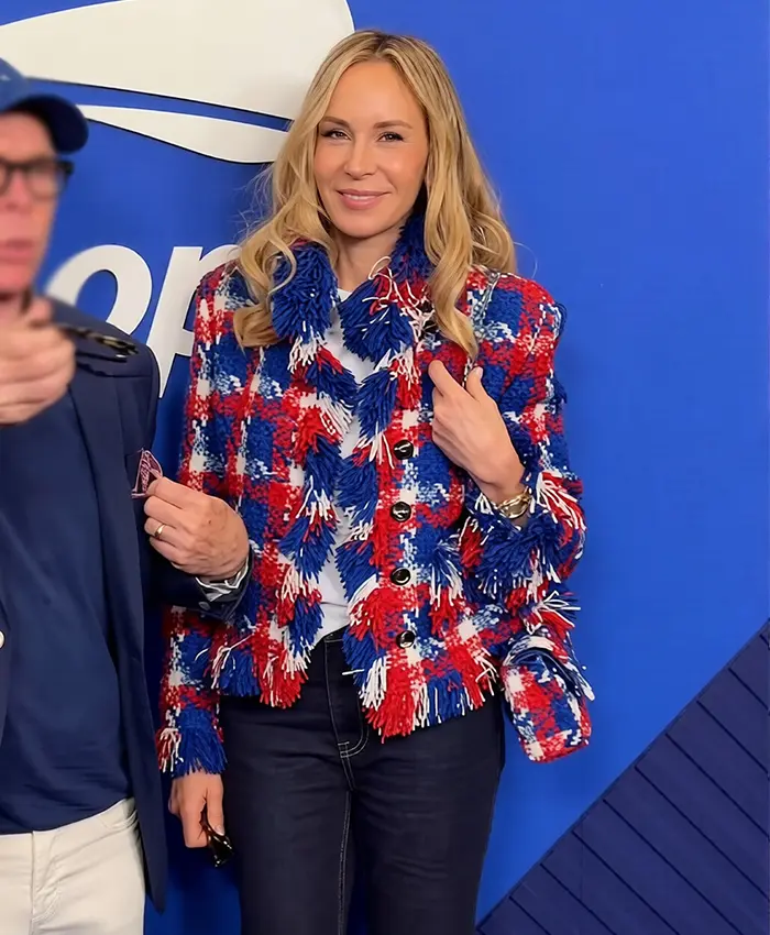Dee Ocleppo Hilfiger US Open Tennis 2026 Red and Blue Tweed Jacket Front View