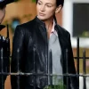 Di Emma Crane TV Series The Blame 2026 Michelle Keegan Black Leather Zip Up Jacket Front