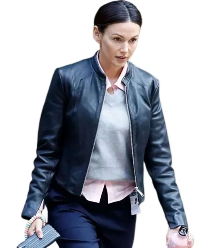 Di Emma Crane TV Series The Blame 2026 Michelle Keegan Black Leather Zip Up Jacket Shop now