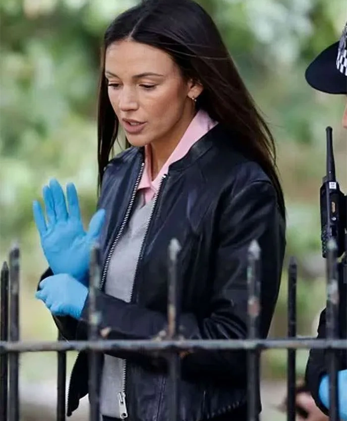 Di Emma Crane TV Series The Blame 2026 Michelle Keegan Black Leather Zip Up Jacket