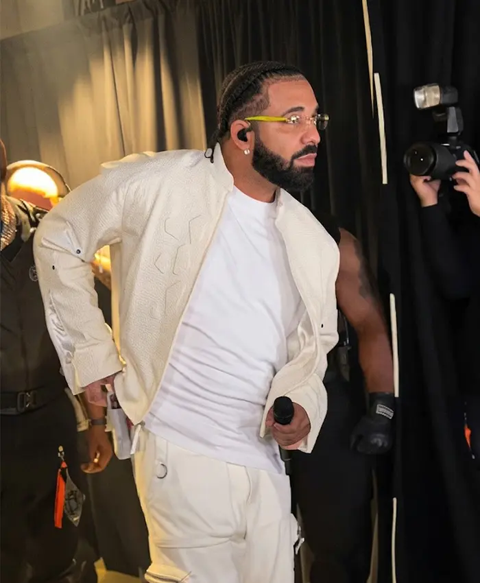 Drake Backstage World Tour 2027 Off-White Zip-up Leather Jacket