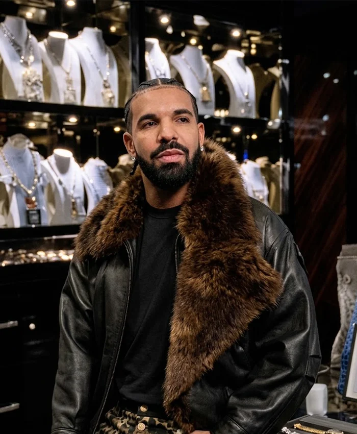 Drake FOMO 2026 Show Off Jewellry Room Brown Shearling Leather Jacket