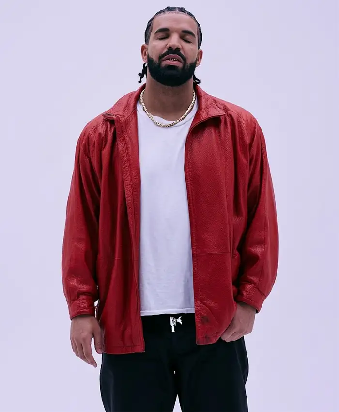 Drake Miss My Dawg Ft. Yeat Fomo Premiere 2026 Red Leather Jacket Front
