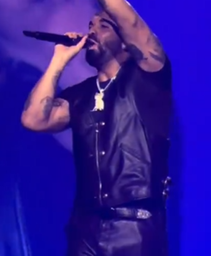 Drake Surprise Appearance at Karol G Tropitour Concert 2026 Black Leather Vest Side