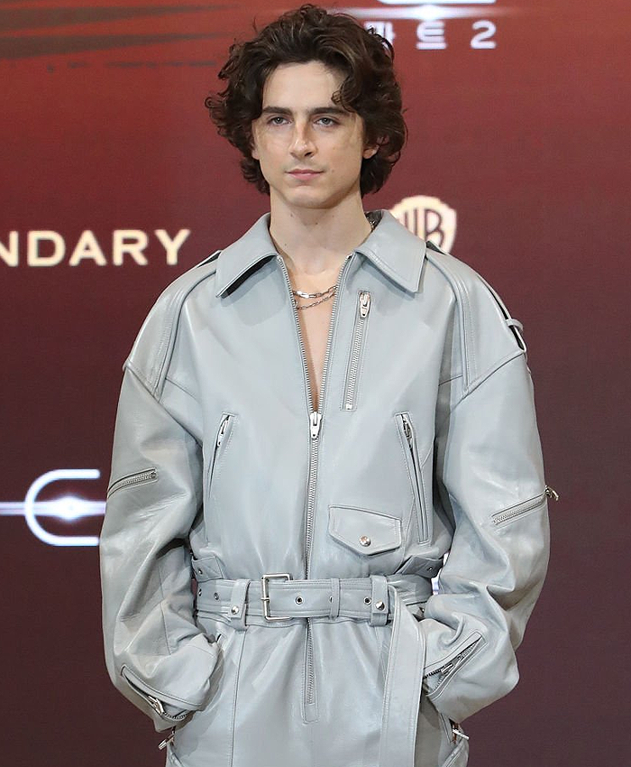 Dune 2 Press Conference Timothee Chalamet Leather Jacket