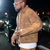 Fabolous New York Fashion Week 2026 Brown Suede Leather Biker Jacket
