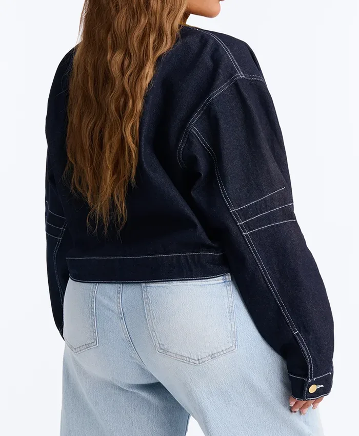 Fashion Nova Essex x Sonia Smith Dark Blue Denim Jacket Back