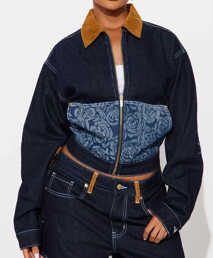 Fashion Nova Essex x Sonia Smith Dark Blue Denim Jacket On Sale