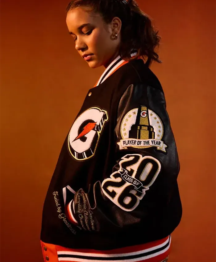 Gatorade National Players of the Year 2026 Black Wool and Leather Bomber Jacket Side View