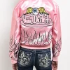 Get the Von Dutch Pink Satin Full Zip Up Bomber Jacket For Women Back View