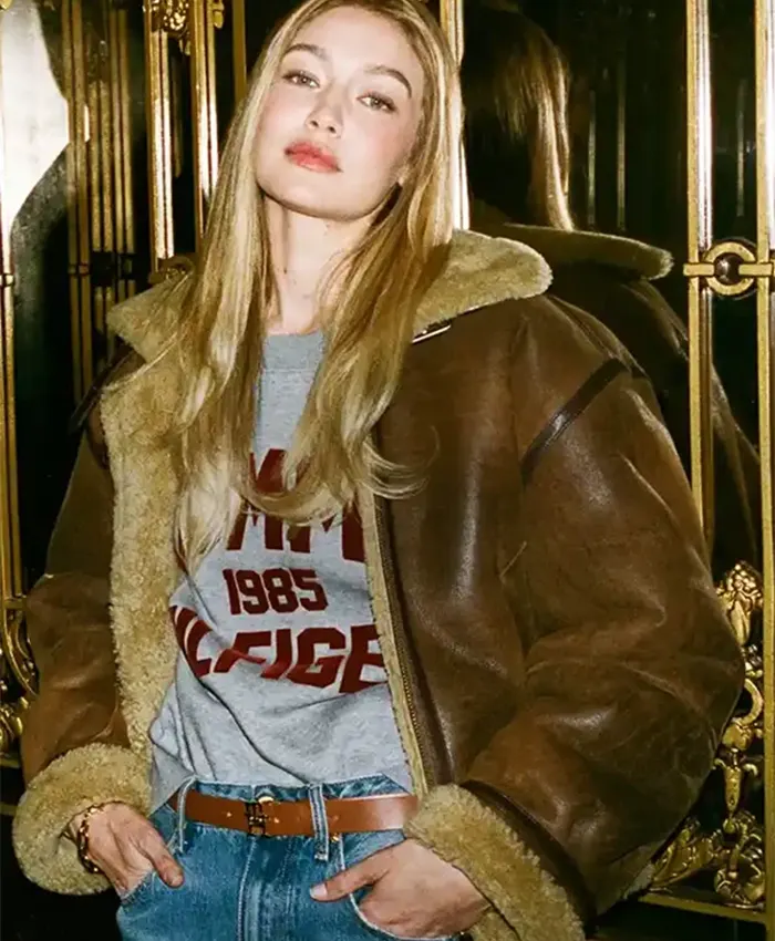Gigi Hadid Tommy Hilfiger Aviator Leather Jacket