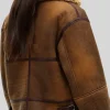 Gigi Hadid Tommy Hilfiger Shearling Brown Leather Aviator Jacket Back View