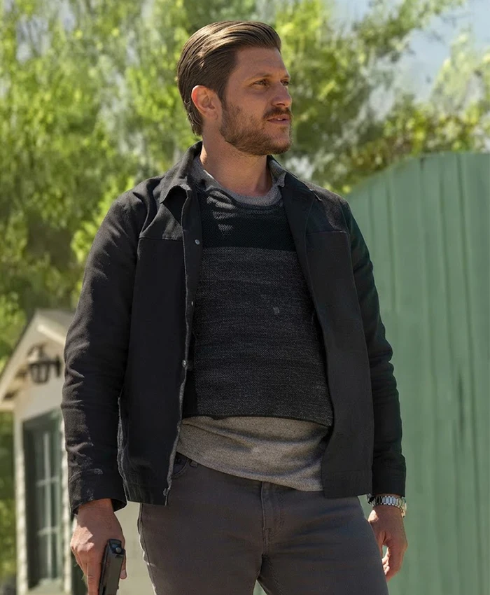 Greyston Holt TV Series Neagley 2026 Detective Hudson Riley Black Cotton Jacket Front