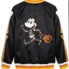 Halloween Style Mickey Mouse Skeleton Black Satin Varsity Jacket For Men and Women