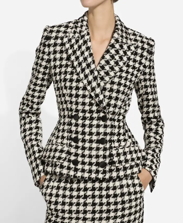 Hannah Waddingham TV Series Ted Lasso 2026 Rebecca Welton Black and White Houndstooth Blazer Front