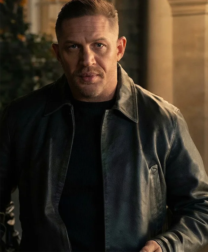 Harry Da Souza TV Series MobLand 2026 Tom Hardy Black Leather Jacket