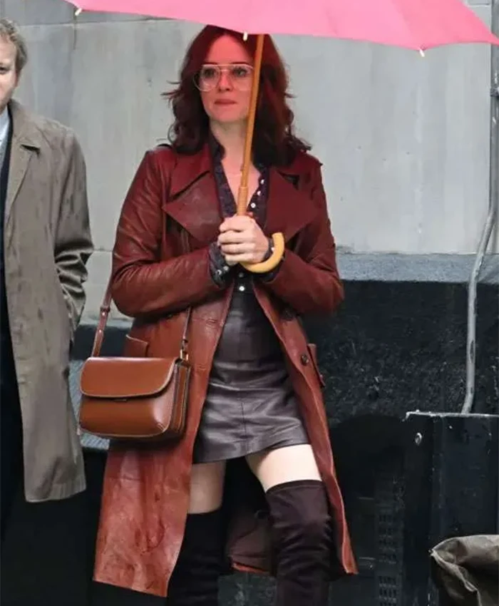 Ink 2026 Claire Foy Brown Leather Coat